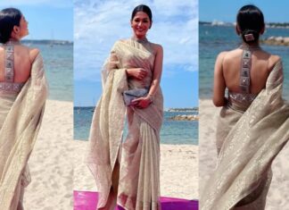 ঢাকাই জামদানি -তে কানে ঝলমলে বাঁধন ঢাকাই জামদানি